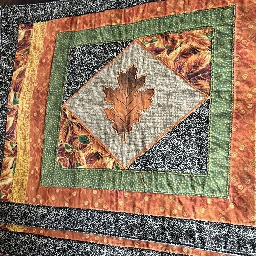 Autumnal Set of 3 Leaf Reversible Quilted Placemats and (3) Napkin Mismatch Set
